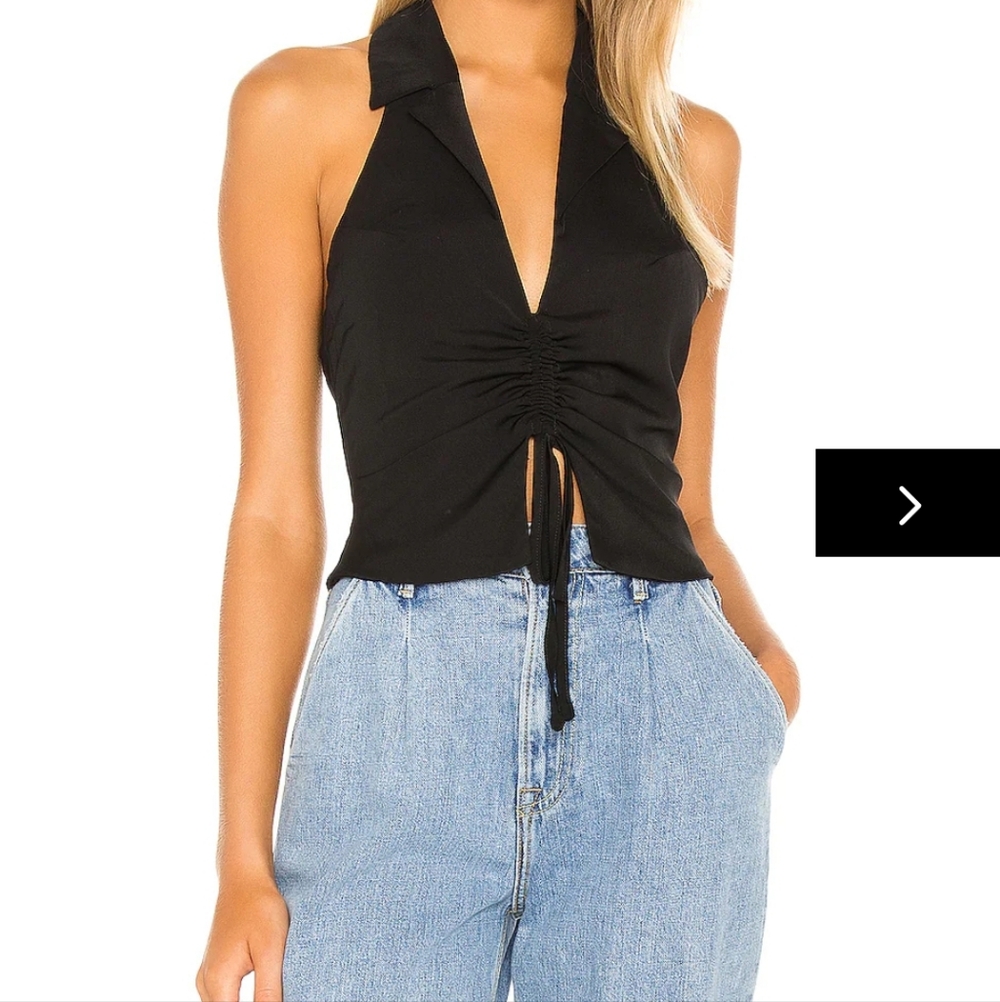 Superdown London Black Ruched Front Halter Tank Top Medium Whimsigoth
